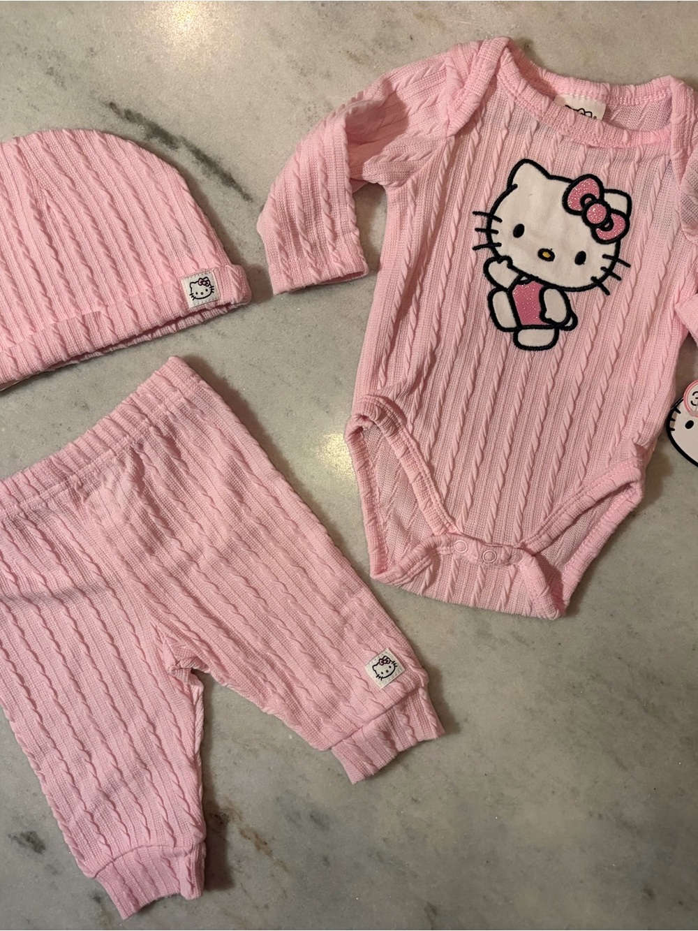 Hello Kitty Pink Cable-Knit One-Piece Set with Hat & Pants